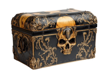 Ornate skull box Black and gold decorative skull storage treasure gothic halloween keepsake chest