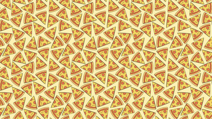 A seamless pattern featuring many pizza slices on a light yellow or cream colored background design art