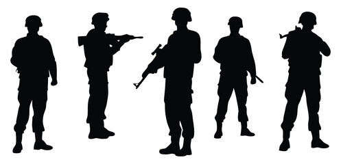 Soldiers with Weapons Silhouette Set