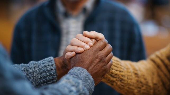 Christian Group Praying Together in Church for Spiritual Support
