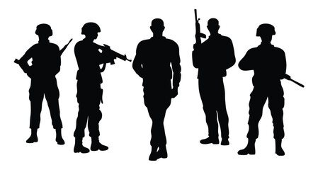 Military Personnel with Firearms Silhouette