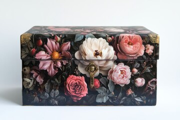 Floral Treasure Chest Art Gift Box Vintage Style Roses Peonies Jewellery Storage Keepsake Decoration