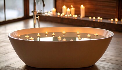 Relaxing Oval Bathtub With Floating Candles