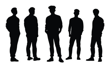 Group of Young Men Standing Silhouette