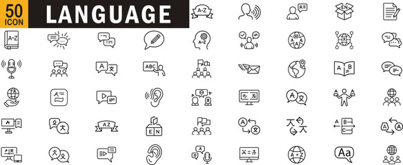 Language editable outline icon set. Translation-communication-speaking-global-education and more
