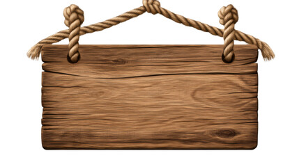 wooden sign with rope on white background