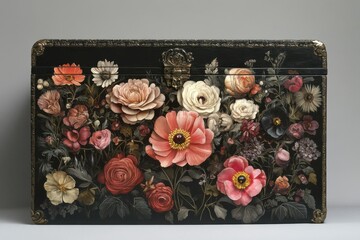 Floral Art Treasure Box Antique Blooms Elegant Storage Vintage Style Decorative Chest Keepsake Gift