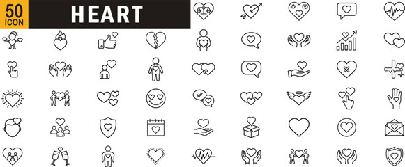 Heart editable outline icon set. Love, romance, healthcare, emotions, relationships and more.
