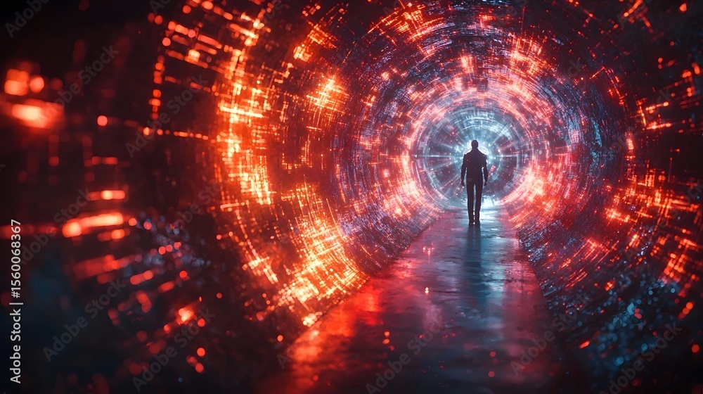 Wall mural quantum teleportation device hijacked by a hacker distorting digital reality