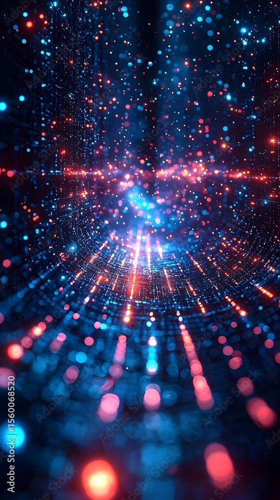 Poster quantum neural network visualized as a glowing data stream