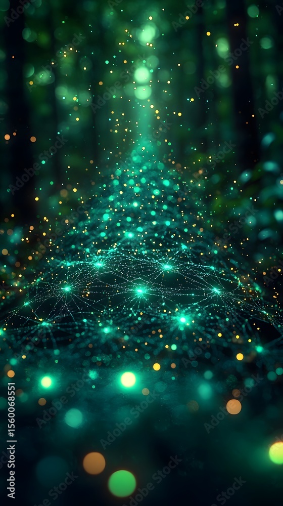 Poster quantum neural network visualized as a glowing data stream