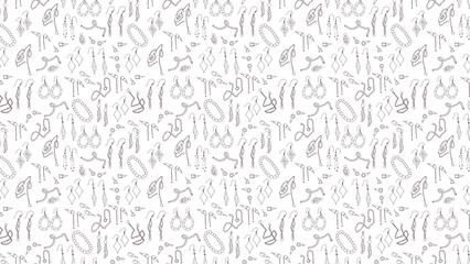 Seamless pattern featuring hand drawn jewelry designs on a white background surface design style