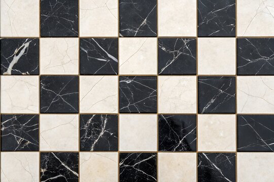 Black, White Marble Tiles with Gold Grout, Full Frame