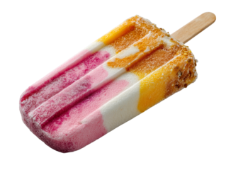 A delicious, refreshing popsicle in vibrant colors of orange, pink and white
