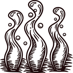 Fototapeta premium Hand drawn seaweed illustration with swirling underwater plants and bubbles in vintage engraved