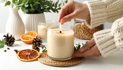 Woman Lighting A Scented Candle With Warmth