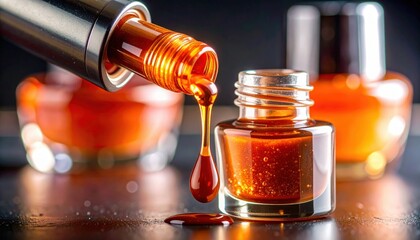 Orange Nail Polish Droplets On Dark Background