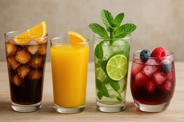 Fototapeta premium Refreshing assorted colorful beverages display.