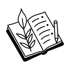 Open gardening journal with pressed leaf and notes Vector illustration