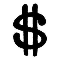 Black dollar sign graffiti icon with bold spray paint lines and drips. Urban street-style vector symbol of money and finance in hand-drawn look.  
