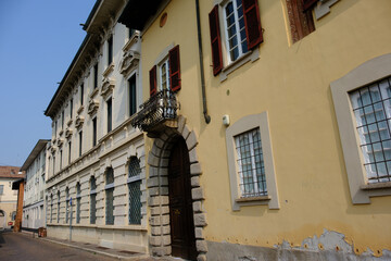 Historic buildings along via Angelo Teotti in Abbiategrasso, Milan, Italy