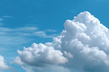 White cumulus clouds fill the blue sky puffy and bright