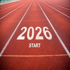 Athletic track start line with year and word running finish