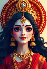 Goddess Durga Digital Painting of an Indian Deity