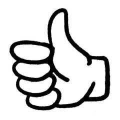 Black graffiti thumbs up icon with spray paint texture and bold hand-drawn strokes. Urban symbol of approval or like with subtle drips on transparent background.  
