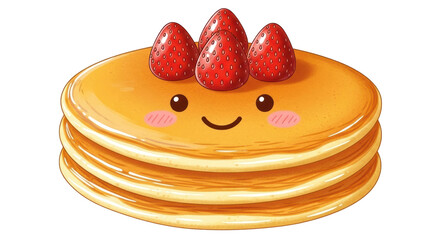 Isolated Stack of Kawaii Pancakes with Strawberries