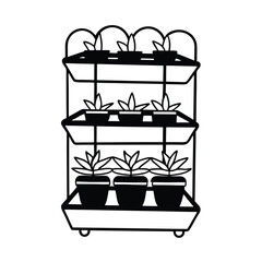 Indoor garden tray with layers and labeled plant sections Vector illustration