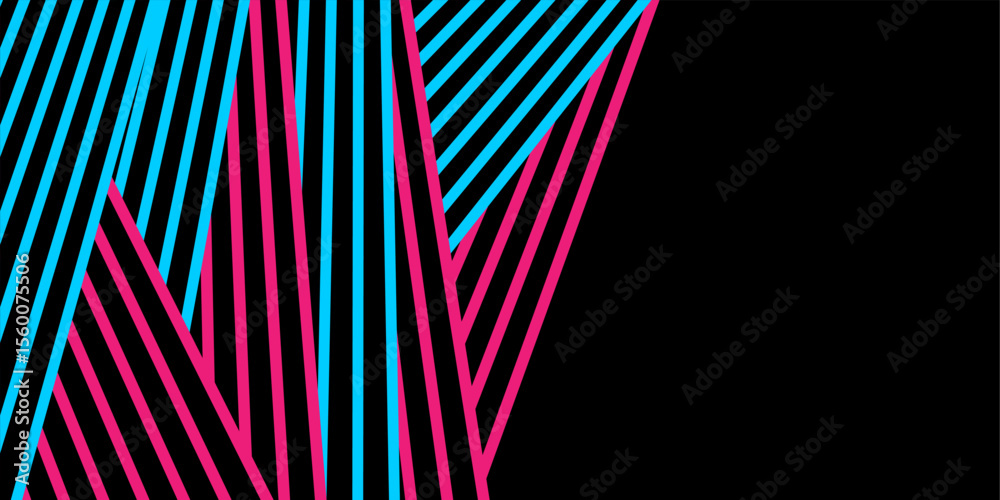 Poster abstract minimal background with blue, pink and black stripes. vector geometric design