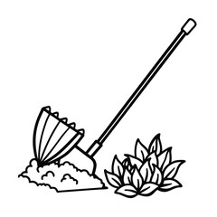 Mulch being raked beside planted garden flower area Vector illustration