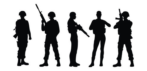 Military Soldiers with Rifles Silhouette Collection