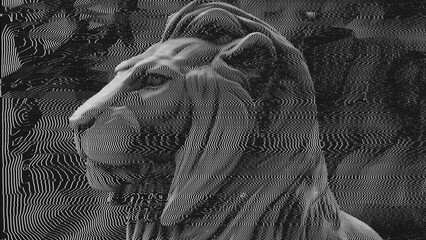 Close in on the head of a Lion with a distorted modulation effect.