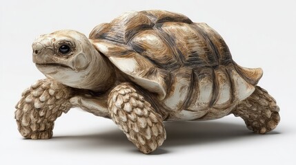 Obraz premium A slow-moving tortoise positioned diagonally with textured shell on white