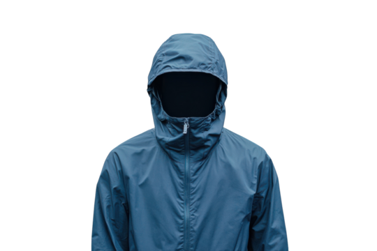 Faceless enigma hooded figure in mystery anonymity jacket fashion cool urban and blue photography