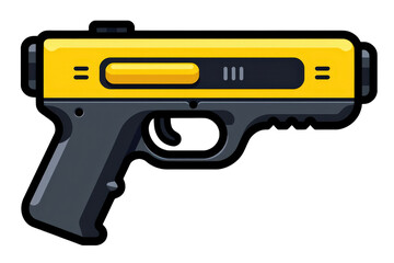 2d icon of a taser or stun gun, minimalist design, solid yellow and black colors, clean sharp lines, no shadows, isolated on a plain white background