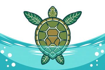Obraz premium 2d icon of a sea turtle seen from a top down perspective, minimalist design, solid green and brown colors, clean sharp lines, no shadows, isolated on a plain white background