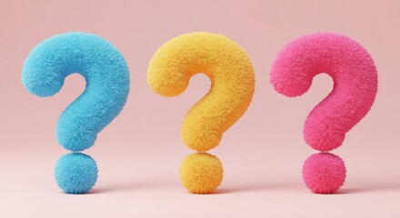 Fuzzy Colorful Question Marks on Solid Pink Background