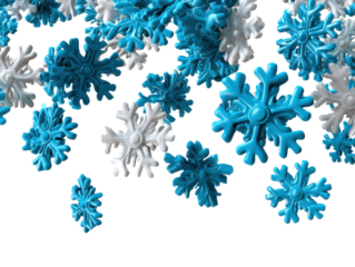 Winter's Delight: A cluster of intricately designed snowflakes float weightlessly, their icy blue and crisp white hues create a visual poem of winter beauty and wonder.