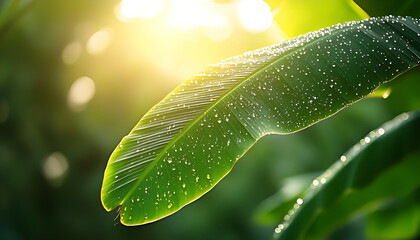banana leaf nature fresh drop water generated by ai