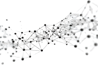 Connected Network: An intricate, interconnected network of points and lines elegantly weaves across the scene, symbolizing complex connectivity and data flow.