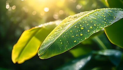 banana leaf nature fresh drop water generated by ai