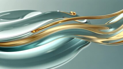 Sequence initiating metallic form of silver base and gold ribbon undulating and shifting in studio - Powered by Adobe