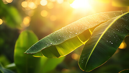 banana leaf nature fresh drop water generated by ai