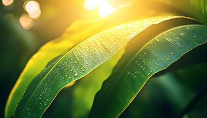 banana leaf nature fresh drop water generated by ai