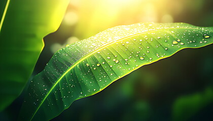 banana leaf nature fresh drop water generated by ai