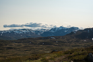 Jotunheimen Landscape with Snowy Mountains