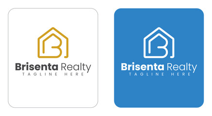 Minimalist B Letter with Home Shape Real Estate Logo